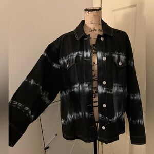 BDG UO urban outfitters Black Denim Jacket oversized baggy tie dye L large 12 14
